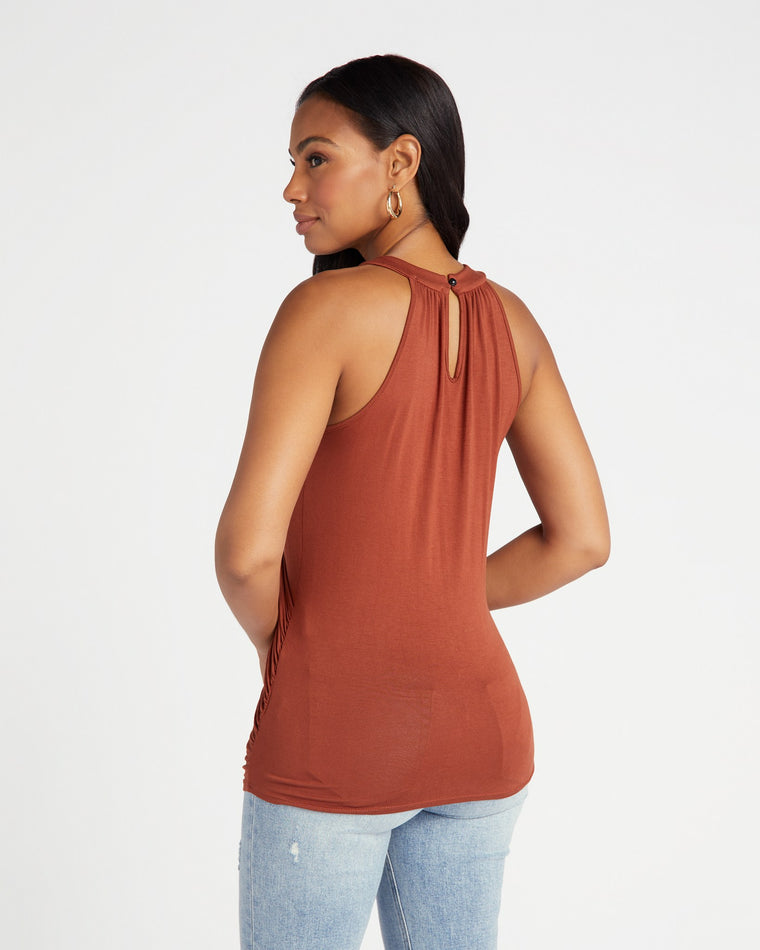 Rust $|& Loveappella Solid Wrap Front Sleeveless Top - SOF Back