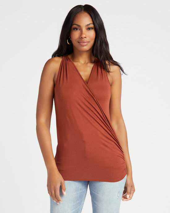 Rust $|& Loveappella Solid Wrap Front Sleeveless Top - SOF Front