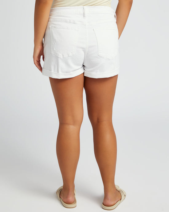 White $|& Sneak Peek High Rise Shorts With Rolled Up Hem and Distressing - SOF Back