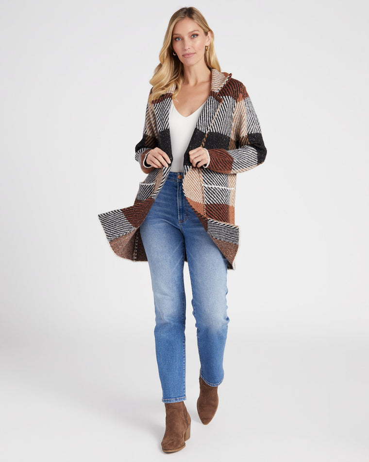 Tan Big Checker $|& OneWorld Sweater Coatigan - SOF Full Front