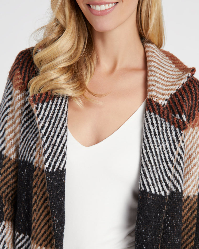 Tan Big Checker $|& OneWorld Sweater Coatigan - SOF Detail