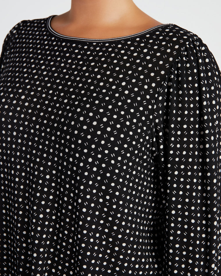 Black Tic Tac Dot $|& Max Studio Printed Knit Tie Sleeve Top - SOF Detail