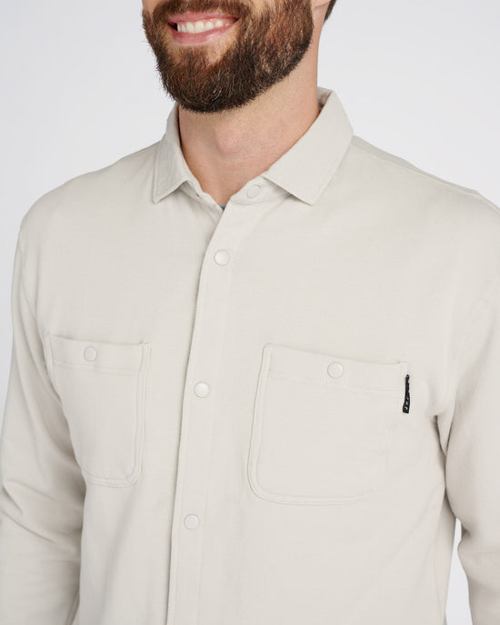 Ash Grey $|& Glyder Trek Button Front Shirt Jacket - SOF Detail