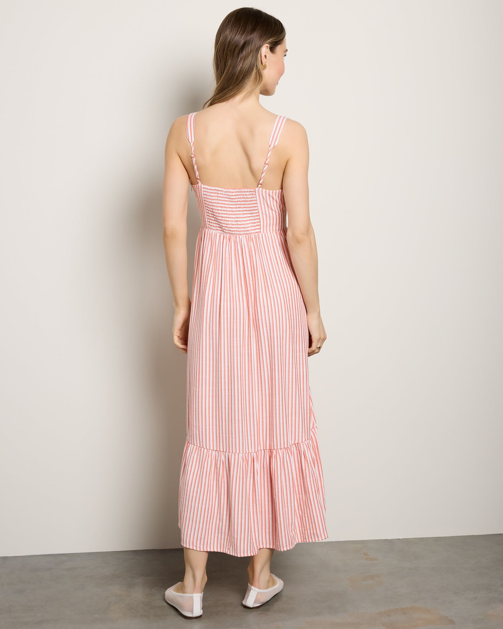 Coral/Red/White $|& Skies Are Blue Striped Sweetheart Maxi Dress - SOF Side