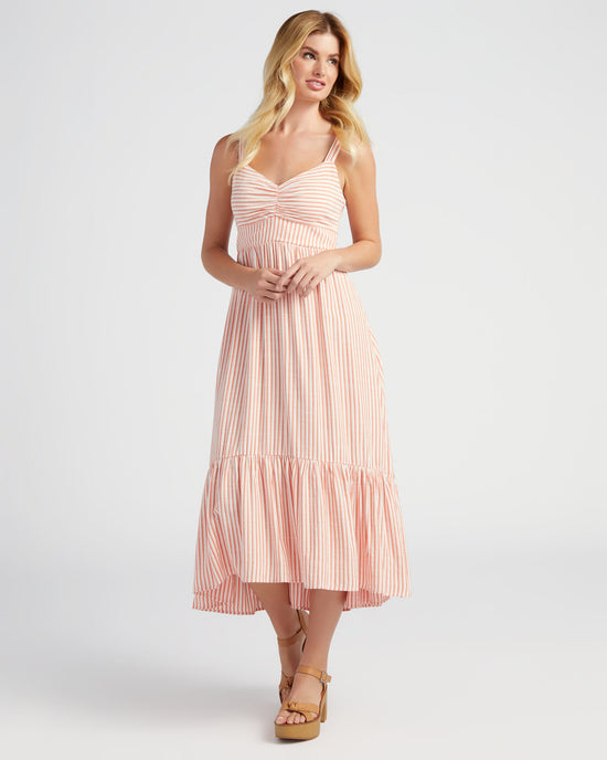 Coral/Red/White $|& Skies Are Blue Striped Sweetheart Maxi Dress - SOF Front