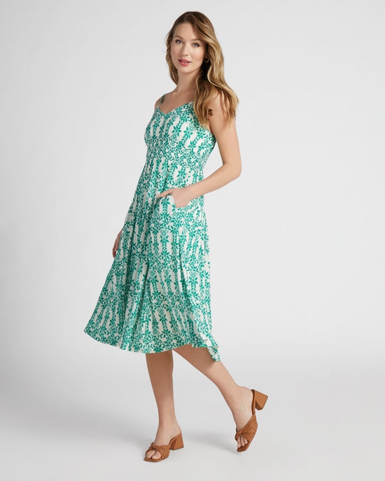 White Kelly Green $|& Skies Are Blue Print Midi Dress - SOF Front