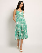 White Kelly Green $|& Skies Are Blue Print Midi Dress - SOF Front