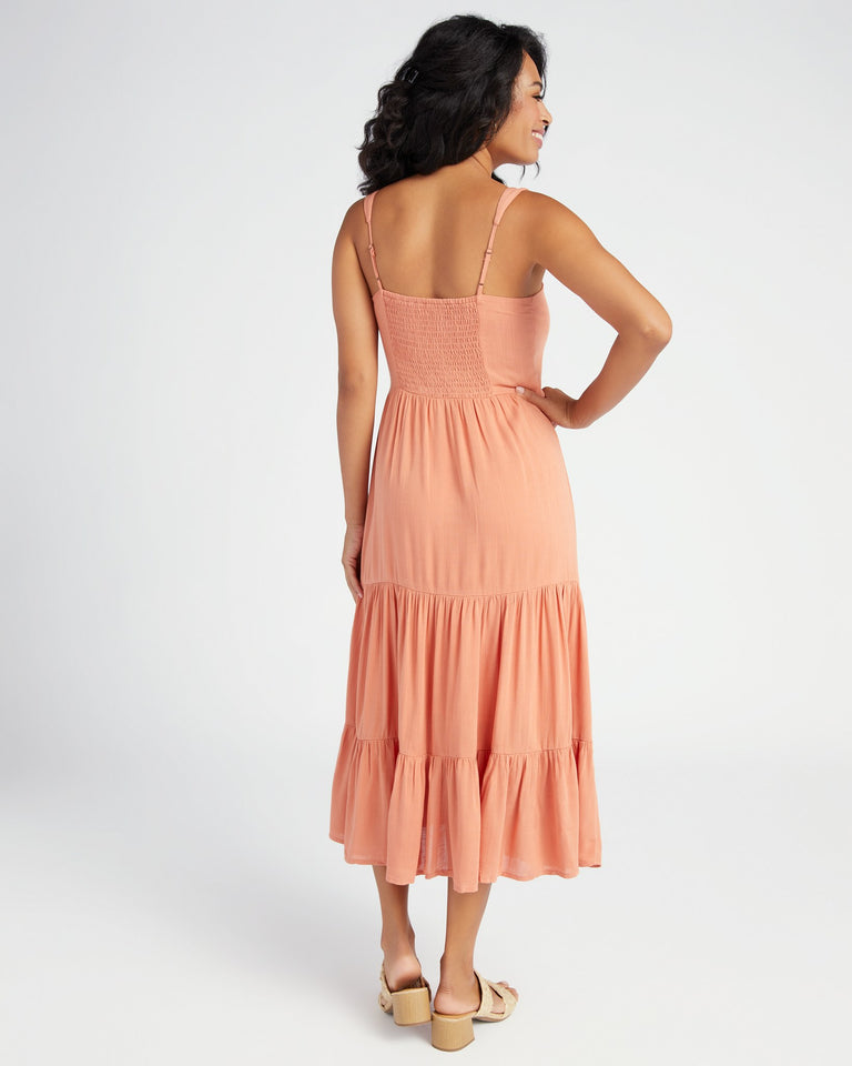 Solid Tiered Midi Dress with Sweetheart Neck
