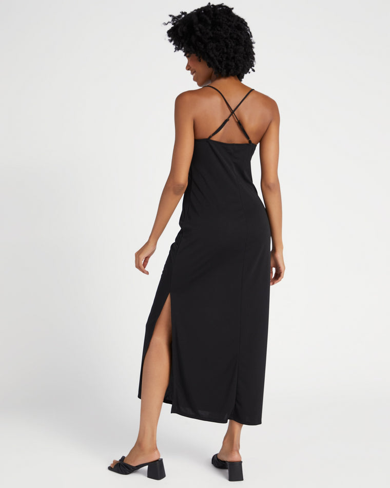 Black $|& Be Cool Solid Cowl Neck Maxi Dress with Back Cross - SOF Back