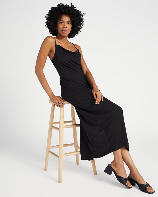 Black $|& Be Cool Solid Cowl Neck Maxi Dress with Back Cross - SOF Front