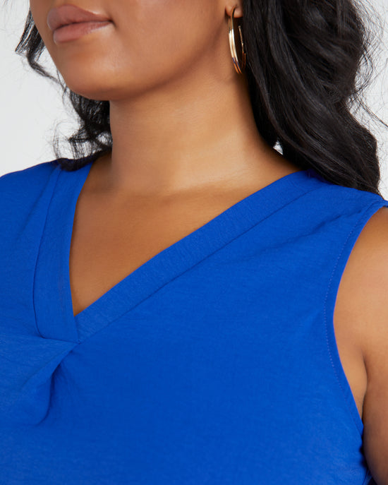 Royal Blue $|& Cotton Bleu V-neck Sleeveless Front Detail Top - SOF Detail