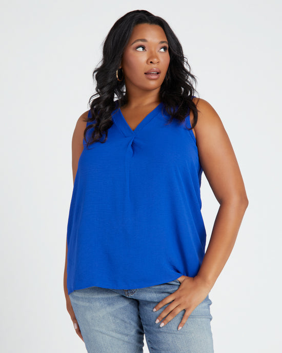 Royal Blue $|& Cotton Bleu V-neck Sleeveless Front Detail Top - SOF Front