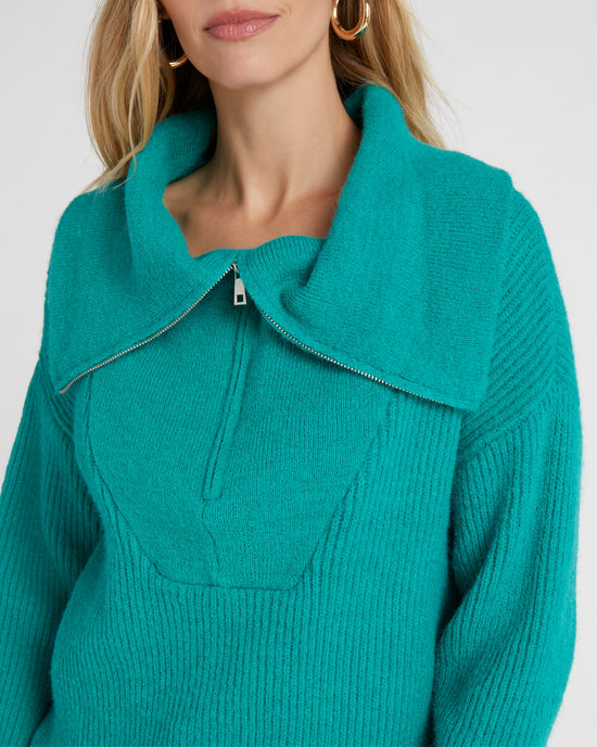 Emerald Green $|& Molly Bracken Knit 1/4 Zip Pullover - SOF Detail