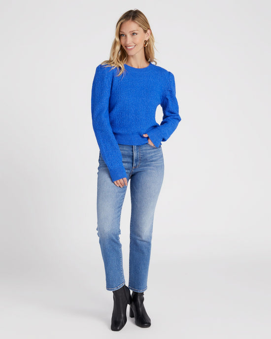 Royal Blue $|& Lili Sidonio Textured Puff Sleeve Pullover - SOF Full Front