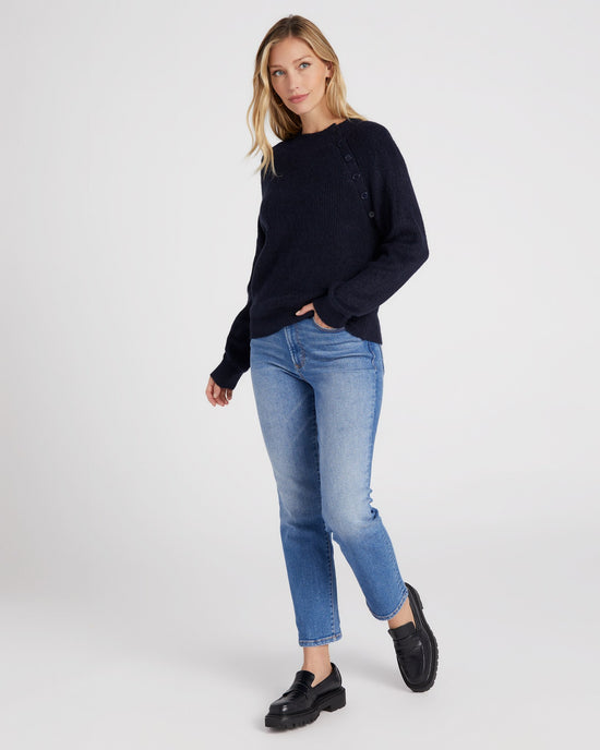 Navy Blue $|& Lili Sidonio Knit Button Detail Pullover - SOF Full Front