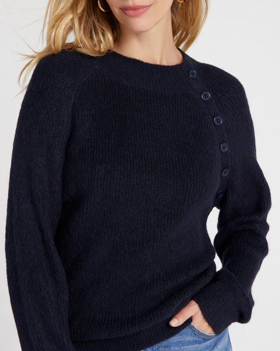 Navy Blue $|& Lili Sidonio Knit Button Detail Pullover - SOF Detail