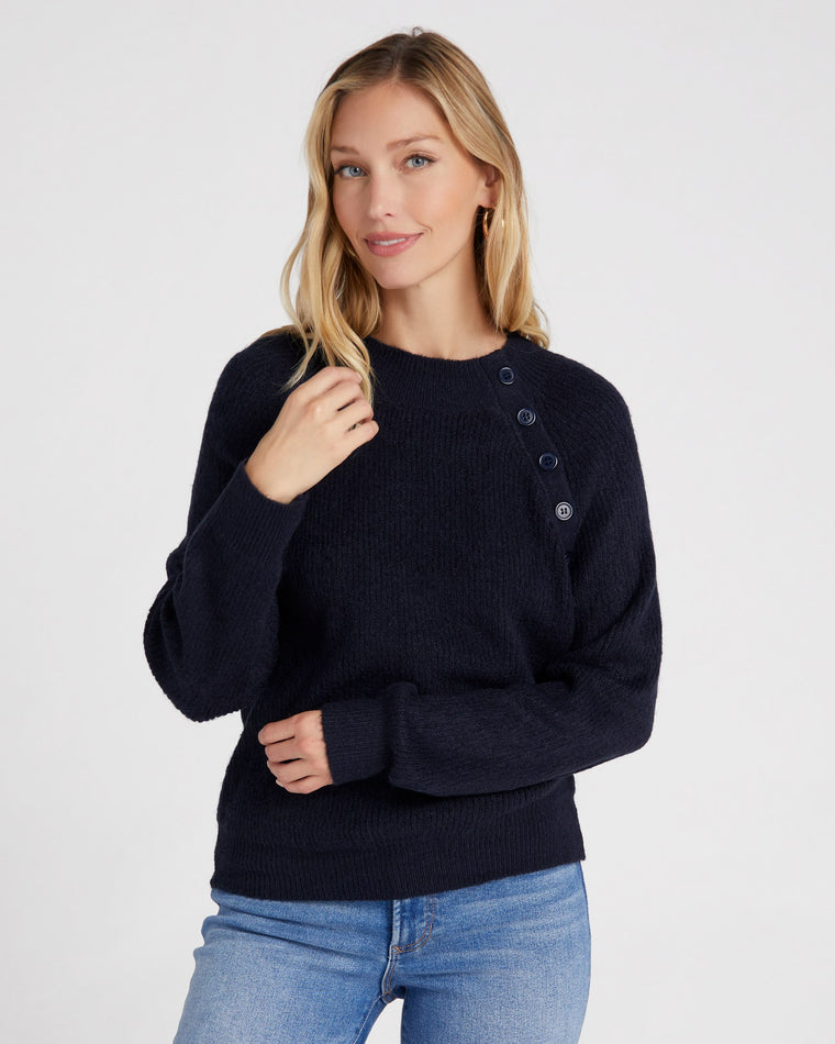 Navy Blue $|& Lili Sidonio Knit Button Detail Pullover - SOF Front