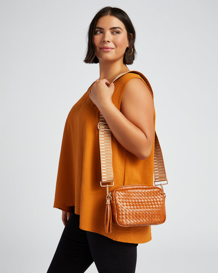 Brown $|& Pretty Simple Woven Willow Camera Crossbody Bag - SOF Front