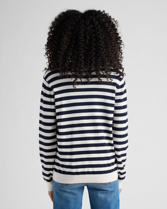 White/Navy $|& Bobeau Crew Neck Stripe Pullover - SOF Back