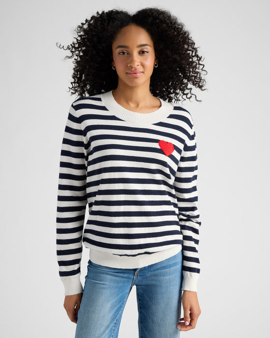 White/Navy $|& Bobeau Crew Neck Stripe Pullover - SOF Front