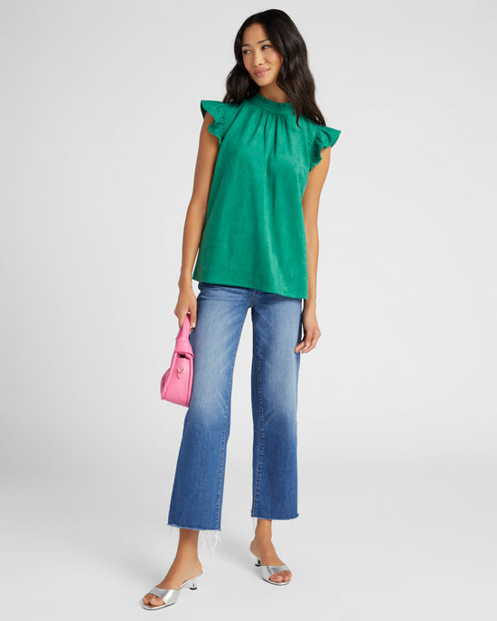 Green $|& VOY Los Angeles Suede Ruffle Sleeve Top - SOF Full Front