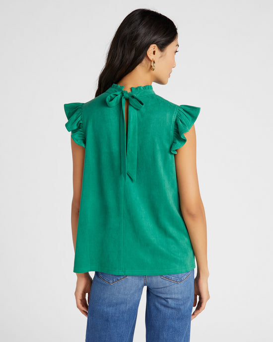 Green $|& VOY Los Angeles Suede Ruffle Sleeve Top - SOF Back