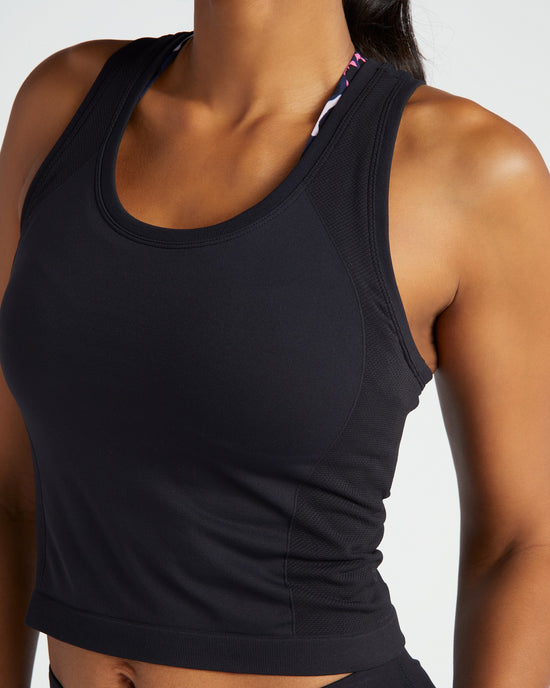 Black $|& Sweaty Betty Athlete Crop Seamless Workout Tank - SOF Detail