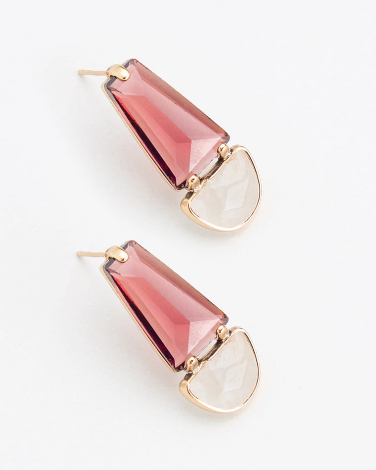 Pink Quartz/Moonstone $|& Nakamol Semi-Precious Post Earrings - VOF Front