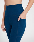 Blue Gem Heather $|& Beyond Yoga Spacedye Out Of Pocket High Waisted Midi Legging - SOF Detail