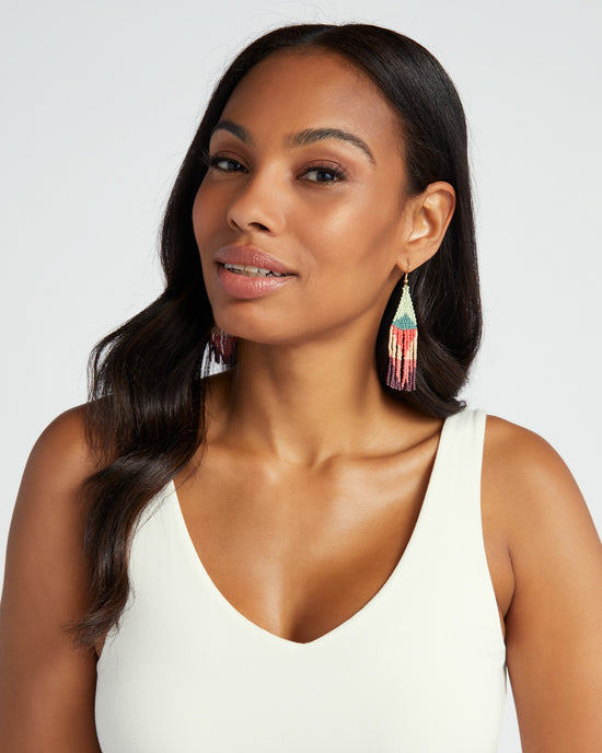 Pink/Teal $|& Ink + Alloy Colorblock Triangle Fringe Earrings - SOF Detail