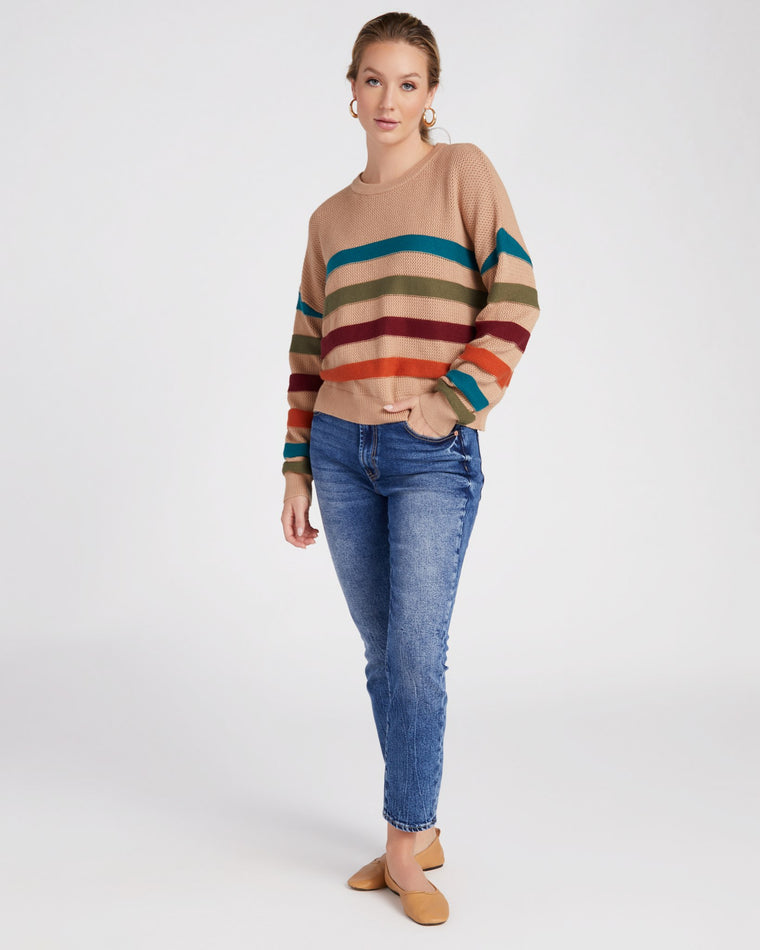 Tan Multi $|& ACOA Multi Color Stripe Sweater - SOF Full Front