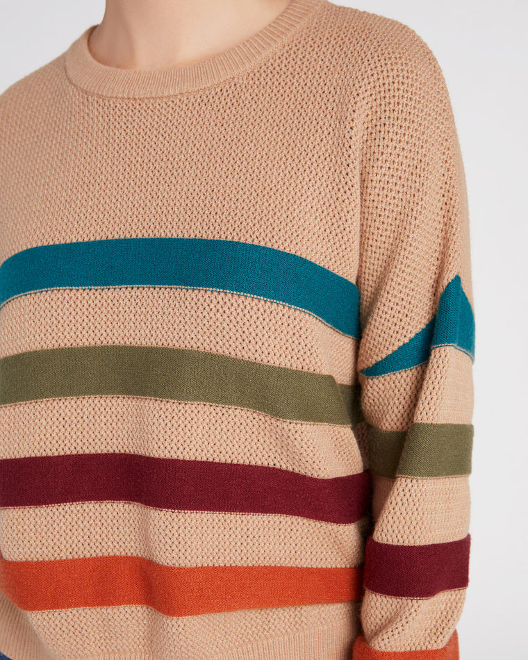 Tan Multi $|& ACOA Multi Color Stripe Sweater - SOF Detail