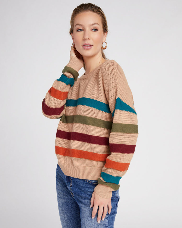 Tan Multi $|& ACOA Multi Color Stripe Sweater - SOF Front