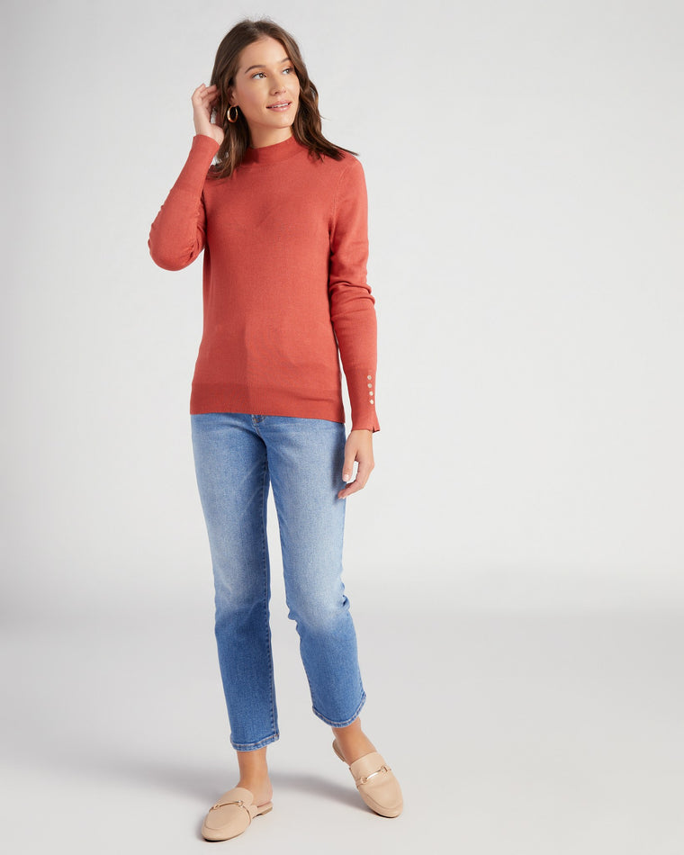 Rust $|& Skies Are Blue Mock Neck Sweater with Button Detail - SOF Full Front