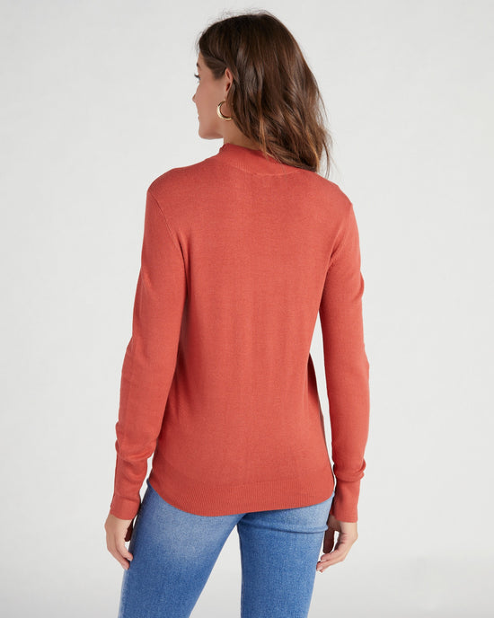 Rust $|& Skies Are Blue Mock Neck Sweater with Button Detail - SOF Back