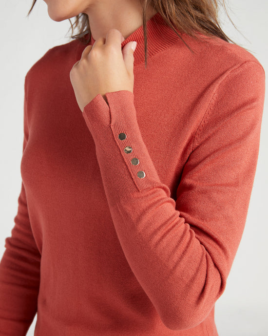 Rust $|& Skies Are Blue Mock Neck Sweater with Button Detail - SOF Detail
