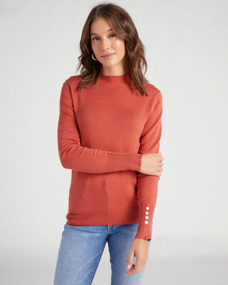 Rust $|& Skies Are Blue Mock Neck Sweater with Button Detail - SOF Front