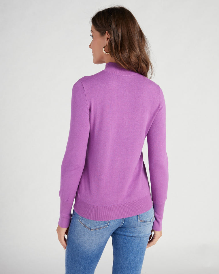 Mindful Mauve $|& Skies Are Blue Mock Neck Sweater with Button Detail - SOF Back