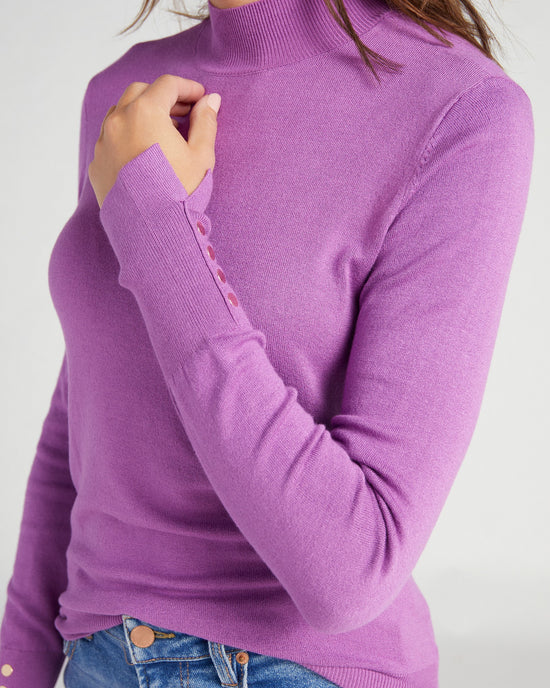 Mindful Mauve $|& Skies Are Blue Mock Neck Sweater with Button Detail - SOF Detail