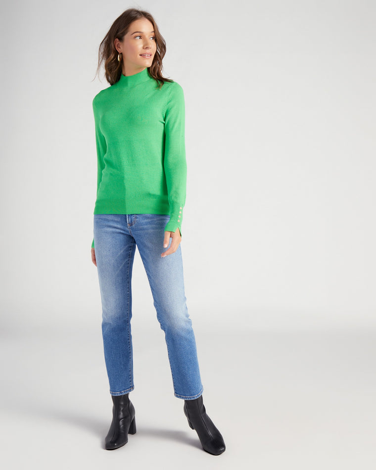 Spearmint $|& Skies Are Blue Mock Neck Sweater with Button Detail - SOF Full Front