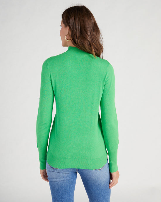 Spearmint $|& Skies Are Blue Mock Neck Sweater with Button Detail - SOF Back