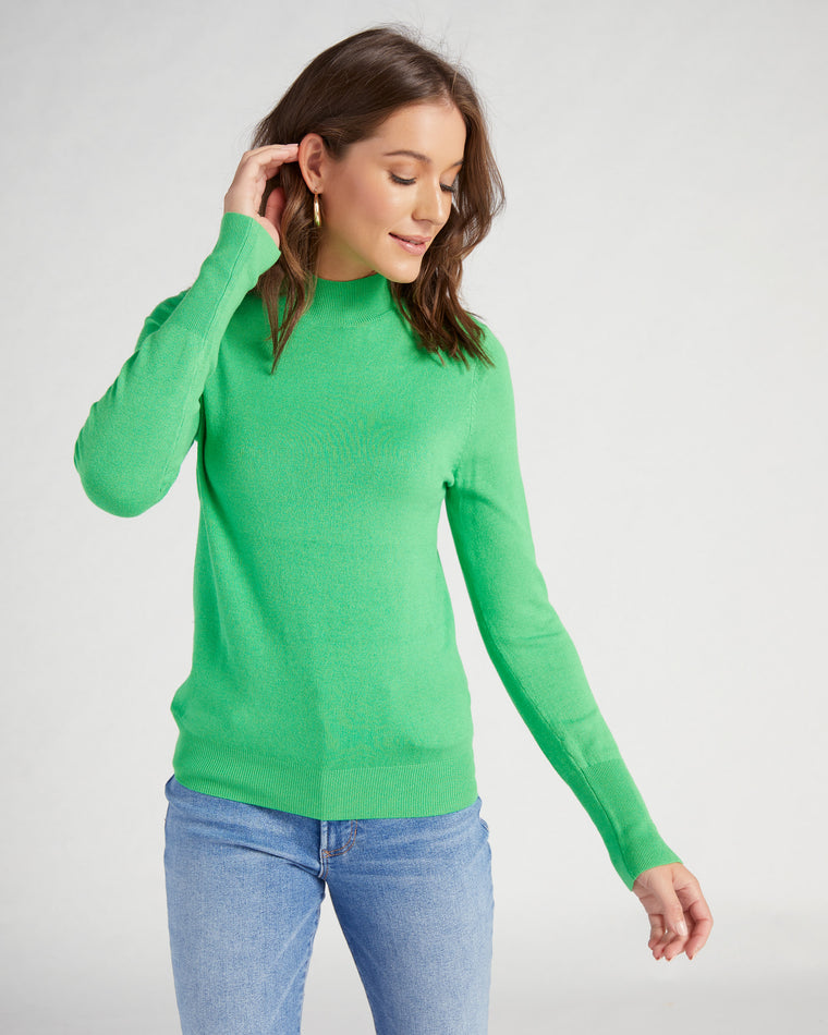 Spearmint $|& Skies Are Blue Mock Neck Sweater with Button Detail - SOF Front