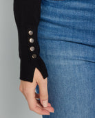 Black $|& Skies Are Blue Mock Neck Sweater with Button Detail - SOF Full Front