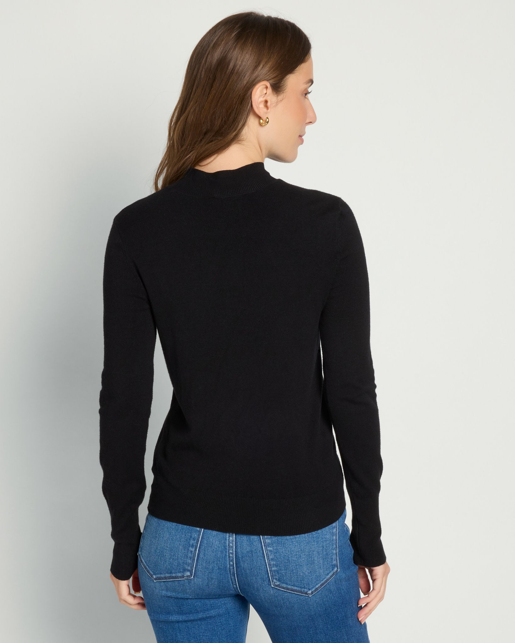 Black $|& Skies Are Blue Mock Neck Sweater with Button Detail - SOF Back