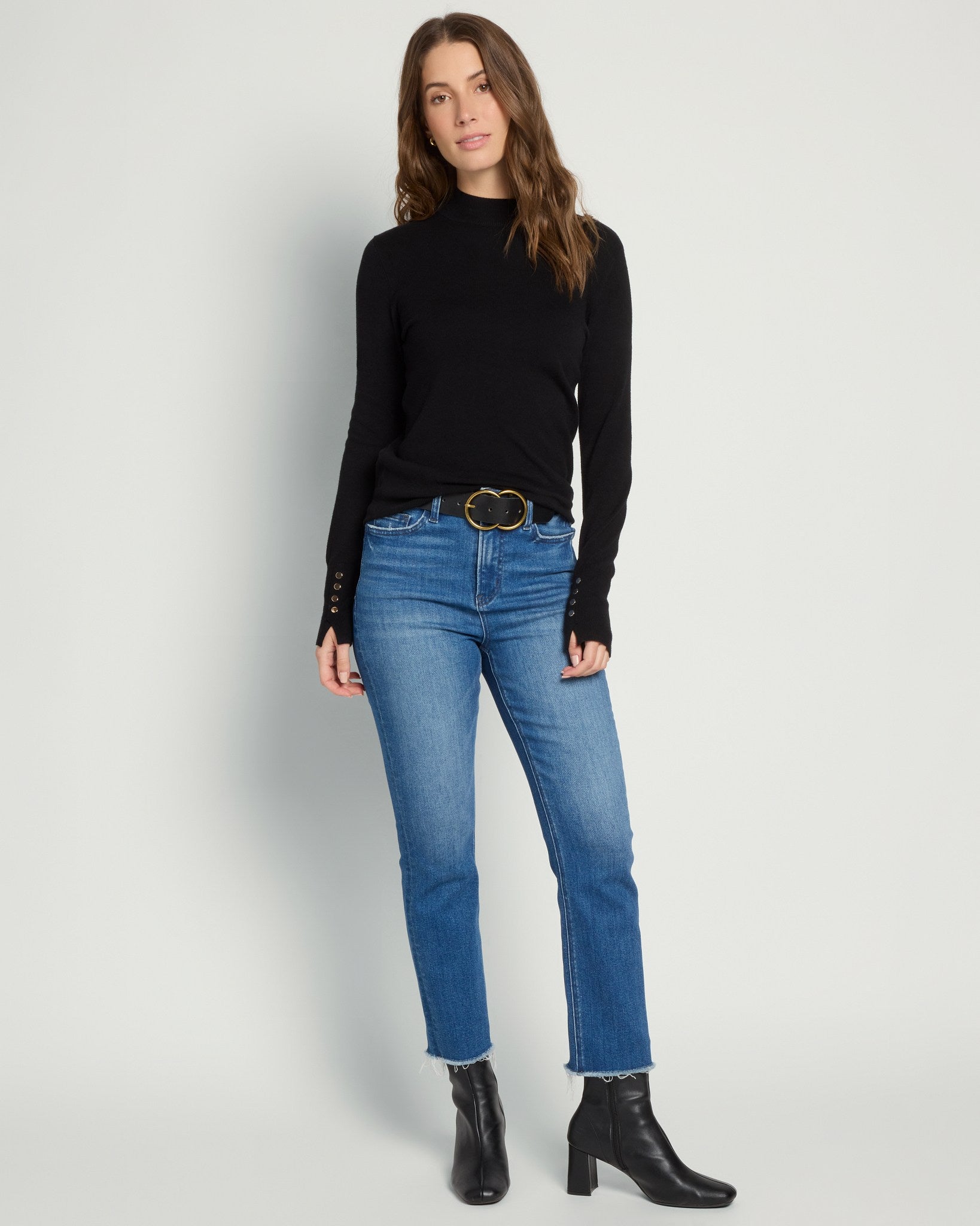 Black $|& Skies Are Blue Mock Neck Sweater with Button Detail - UGC On Fig