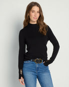 Black $|& Skies Are Blue Mock Neck Sweater with Button Detail - SOF Front