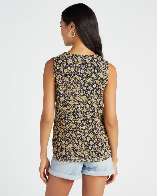 Classic Navy $|& Vince Camuto V-Neck Ruffle Front Floral Blouse - SOF Back