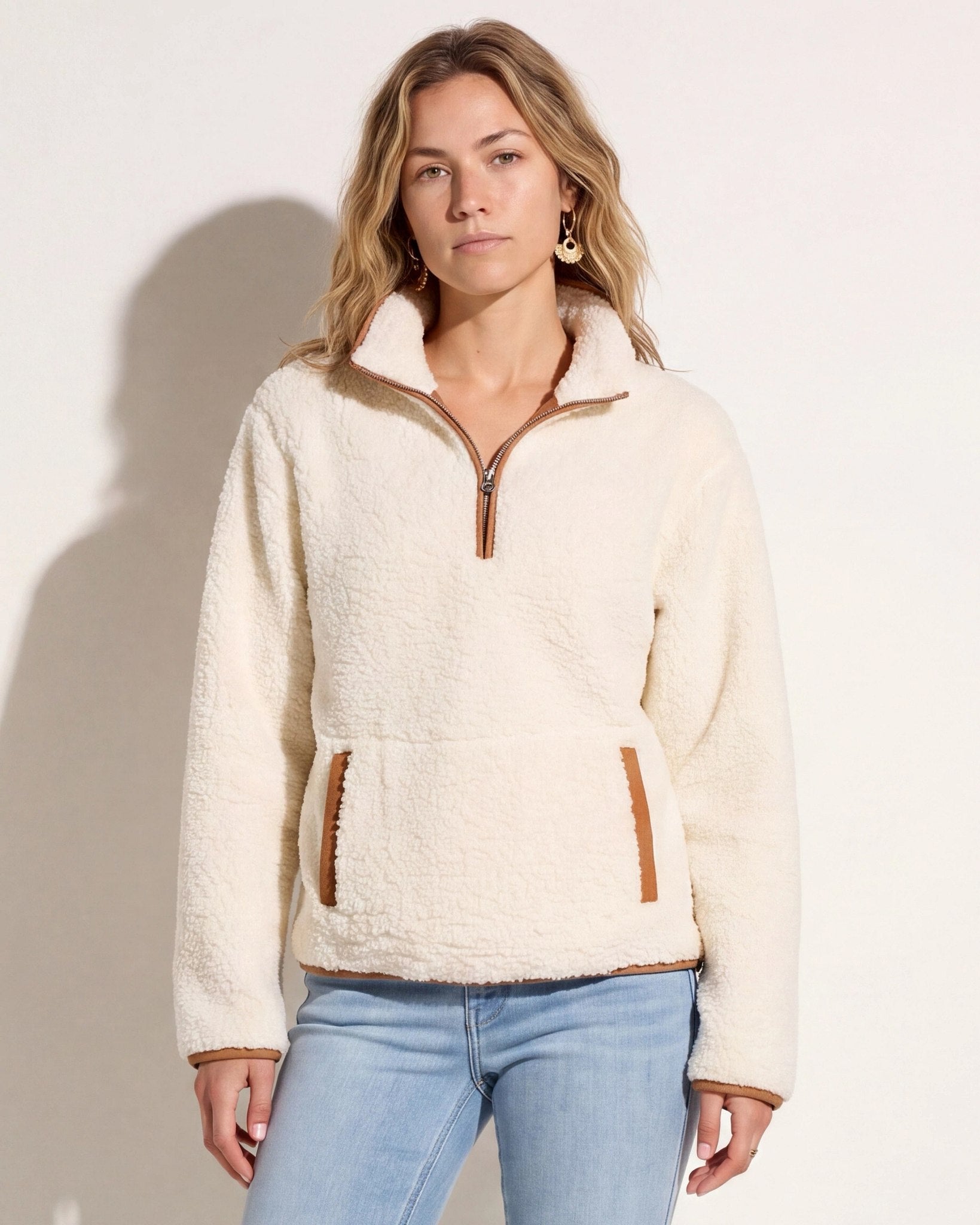 Ivory/Camel $|& SEAS Big Bear Quarter Zip - SOF Front