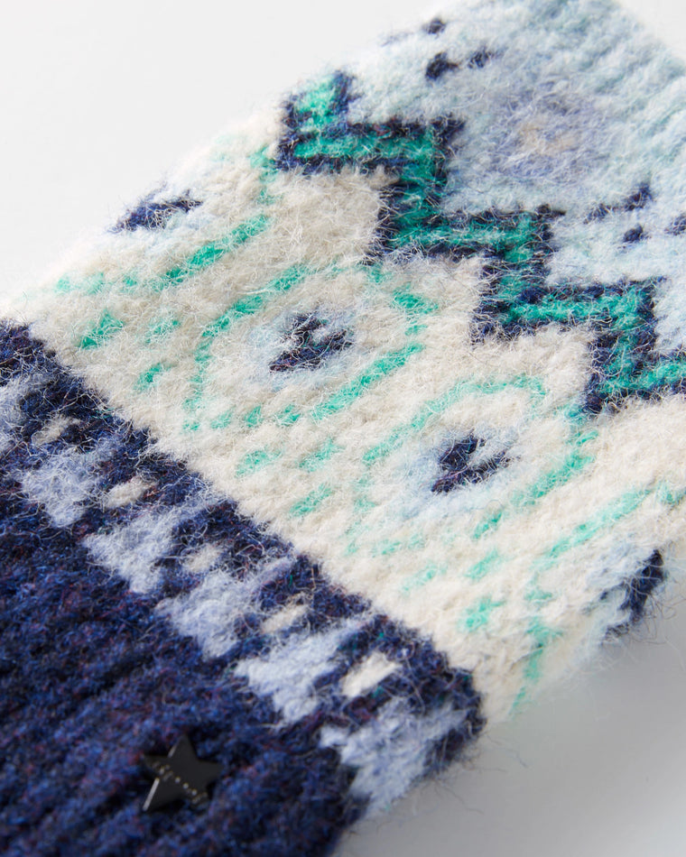 Blue Multi $|& Jocelyn Knit Fair Isle Fingerless Mittens - Hanger Detail