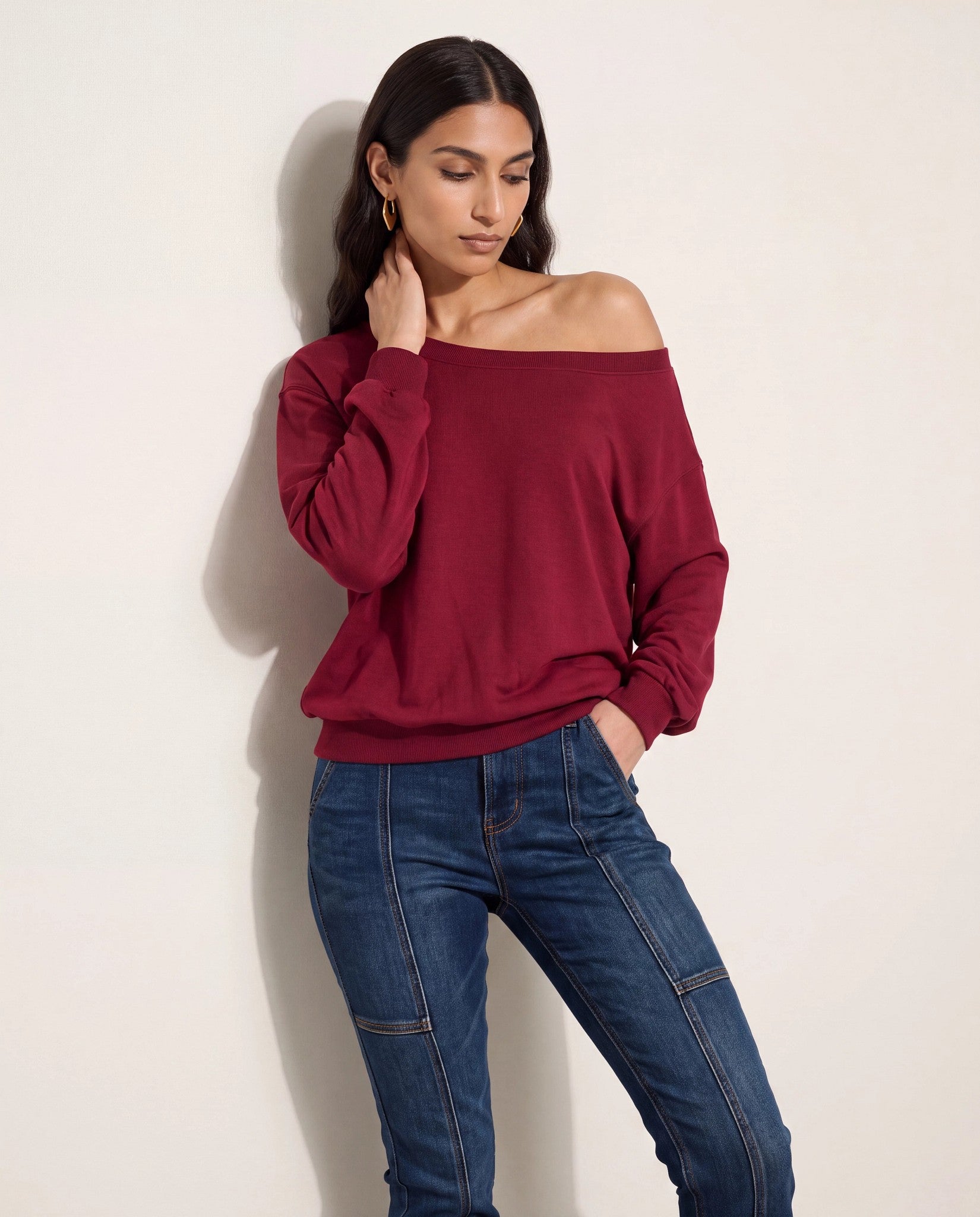 Cabernet $|& SEAS Brooksville One Shoulder Sweatshirt